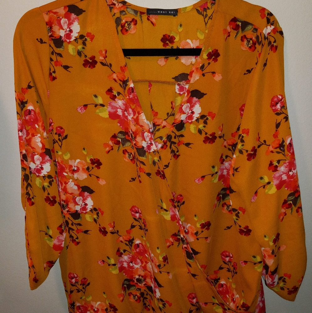 Yellow Floral Print Blouse